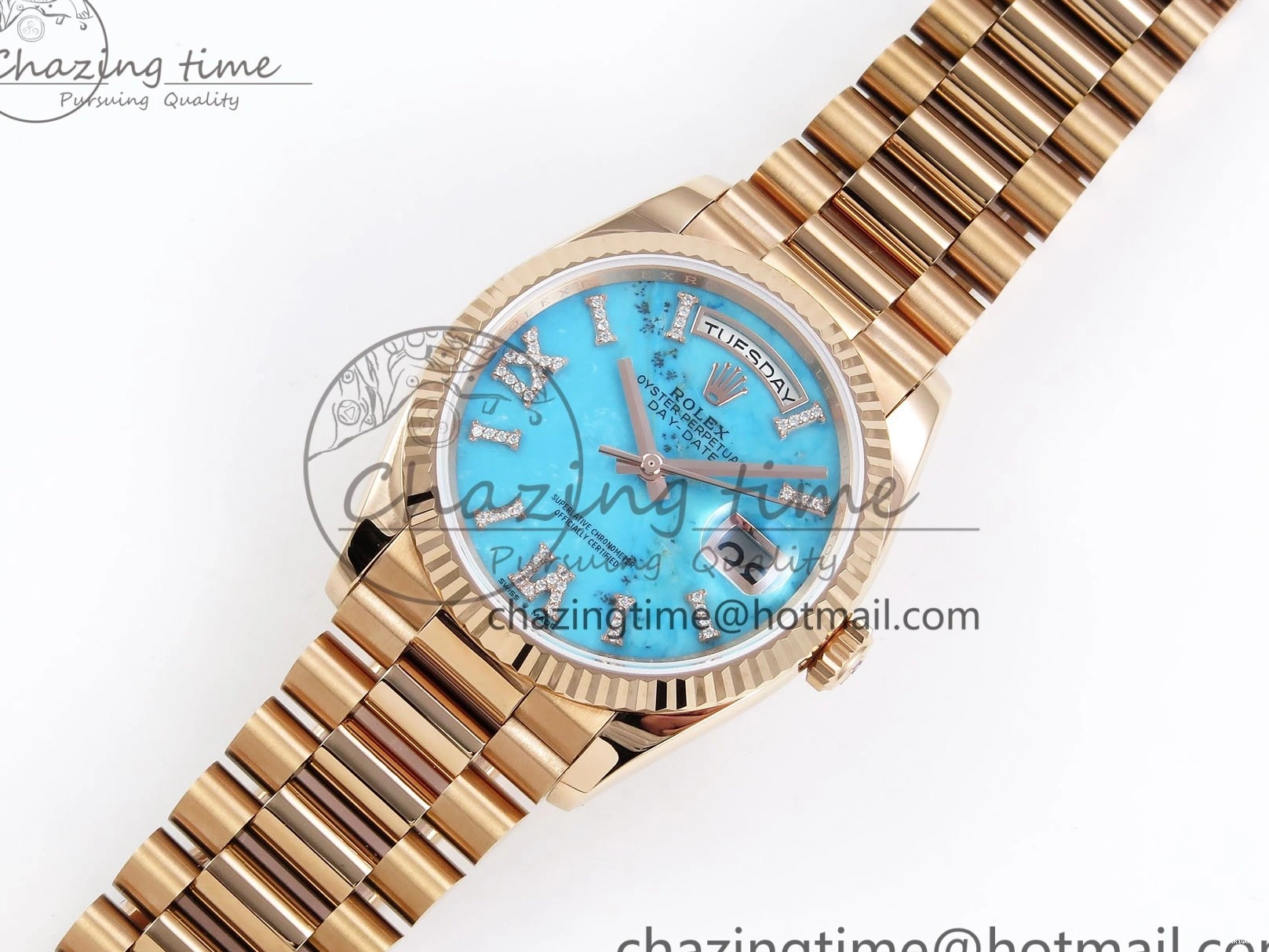 Day 1:1 Tiffany RAF Stone Edition on Best RG Blue RG Date A2836 Dial Bracelet Roman 36 0523